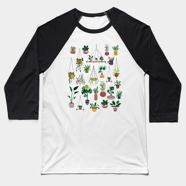 Boho Plant Lady Illustration Art Baseball T-Shirt by OpalEllery